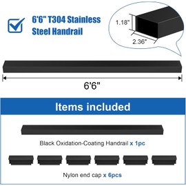 CKE 6'6" Stainless Steel Black Rectangular Handrail for Indoor Outdoor Deck Stair, Flat Top Rail Cable Railing System with Nylon End Caps, Durable and Stylish Handrail for DIY Balustrade HT01