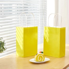 SUNCOLOR 24 Pieces 8" Yellow Goodie Bags Small Gift Bags with Handle for Party Favor Bags (Yellow)