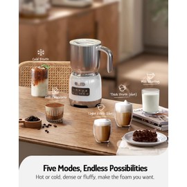 Hazel Quinn Milk Frother - Hot and Cold Detachable Milk Frother with Adjustable Temperature & Foam Thickness, Dishwasher Safe, for Latte/Cappuccino/Hot Chocolate, 400ML (13.5oz) - Pearl White