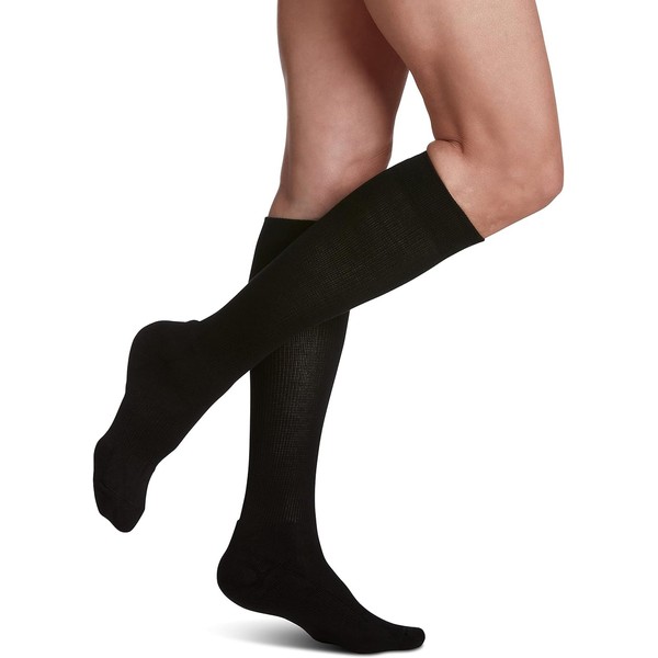SIGVARIS Women’s Motion Cushioned Cotton 360 Closed Toe Calf-High Socks 20-30mmHg - Black - Medium Long