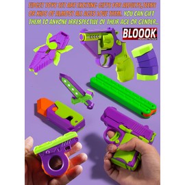 BLOOOK Fidget Toy Gun, 1911 Stress Shot Toy Gun Set for Adults & Kids, 3D Printed Peace Pistol Magnetic Fidget Slider Toy Anxiety Relief Items Pack, 8 PCS