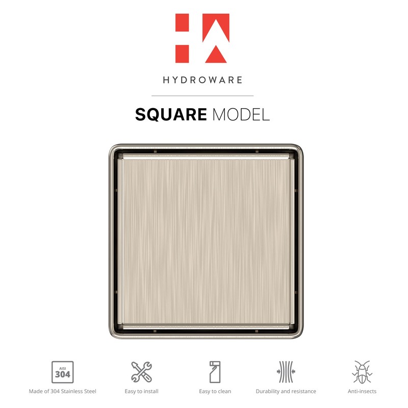 Hydroware Shower Drain - Stainless Steel Square Shape Shower Floor