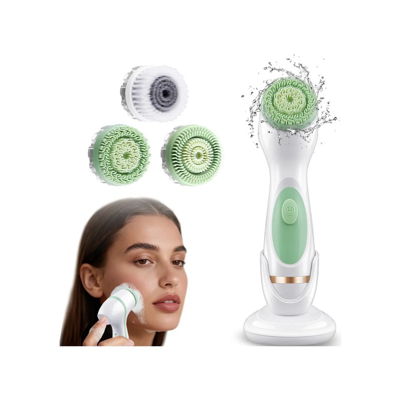 Cepillo Facial Eléctrico USB Inalámbrico 2 Velocidades Malubero, Blanco Verde