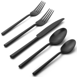 Potter Black 40-Piece Forged Silverware Set, Service for 8, Stainless Steel Flatware Set, Modern Design with Satin Finish, Ideal for Home, Kitchen, Party, Camping