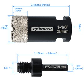 1-1/8" Diamond Hole Saw, Diamond Drill Bits 1-1/8 in Dia for Granite Tiles Quartzite Marble Concrete Porcelain Ceramic Stones, with 5/8-11 Thread for Angle Grinders and 3/8” Hex Shank for Drills