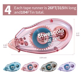 Btwescola Double Sided Tape Roller - 4 Pack Scrapbook Glue Tape Runner Roller for Scrapbooking,Wrapping, Kids Paper,Crafts Gift Wrap for Schools, Offices(0.31 inch x 26 feet)