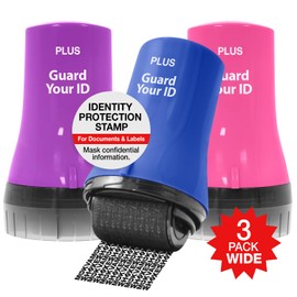 GYID Wide Advanced ID Roller Stamp by Guard Your ID, Privacy Protection and Identity Theft Prevention, As Seen on TV (3-Pack, Blue, Pink, Purple)