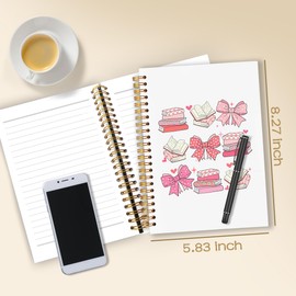 WARDOS Coquette Pink Bow Book Notebook 5.5x8.3, Book Lover Reader Gifts, Reading Journal Notebooks for Note Taking, Preppy Pink Girly Aesthetic Reading Spiral Journal