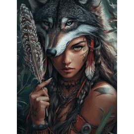 Kaliosy 5D Diamond Art Kits for Adults Beautiful Wolf by Number Kits, Diamond Painting Art Woman Animal DIY Full Drill Crystal Craft Cross Stitch Embroidery Decoration (12x16 inch) 30x40 cm
