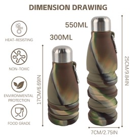 Dwafill Foldable Drinking Cup, 550 ml Sports Cup, Portable, Impermeable and Spill-Free, Ideal for Travel, Sports and Outdoor Activities (Camouflage Green)