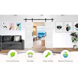 S&Z TOPHAND® 30 in x 84 in Glass Sliding MDF Barn Door, 5 Tempered Frosted Glass, Slab Inside Covered with Water-Proof PVC Surface, Simple DIY Assembly, with Senior Door Handle