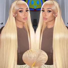 Indono Blonde Wig Human Hair 220 Density 613 Lace Front Wig Human Hair Pre Plucked Blonde Glueless Wig With Baby Hair 613 Straight Wig Ready To Wear 7x5 Wear and Go Glueless Wigs 32in Colored Wigs
