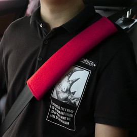 ONESAVE Car Seat Belt Pad Cover Kit, 2-Pack Soft Car Safety Car seatbelt comfort pads Seatbelt covers Seat belt pads for adults Seat belt pads for kids Car travel accessories (Red Regular Seat Cover)