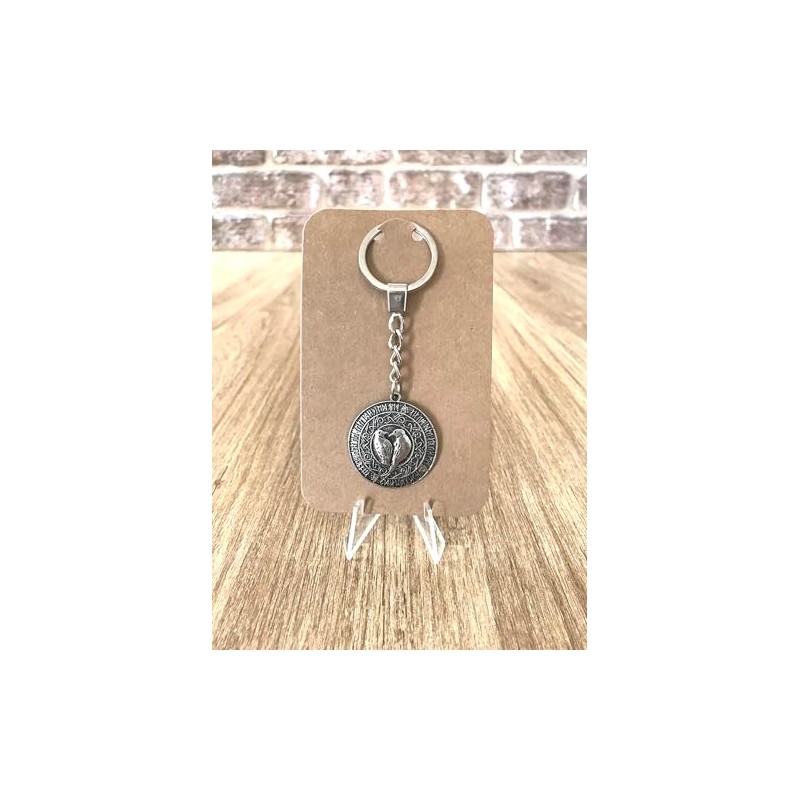 LARGE KEYRING - Viking Disk With Birds - Silver Plated.