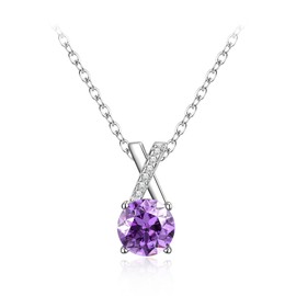 Clearine Solitaire X Shape Pendant Necklace 925 Sterling Silver Necklace for Women, Delicate Round Cubic Zirconia Purple Necklace Mother's Day Birthday Christmas Jewellery Gift, Sterling Silver Cubic