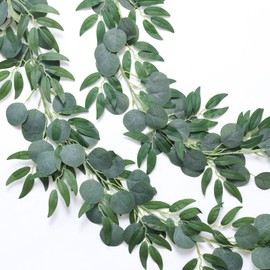 mizii 2 Strands Artificial Vines Eucalyptus Garland 79" Fake Vine with Silk Green Leaves Faux Hanging Plants Greenery Decoration for Bedroom Home Wall Party Wedding Room Decor (Eucalyptus)