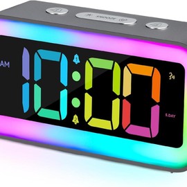 Cute Pink Loud Alarm Clock with RGB Night Light - Perfect for Girls Room Decor - Color: Silver Gray