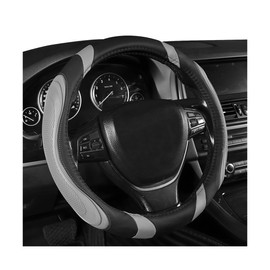 DXNQ Car Leather Steering Wheel Cover, 15 Inch Elastic Anti-Slip PU Leather Steering Wheel Protector, Breathable Stylish Splice Color Steering Wheel Protective Cover for Most Cars (Gray)