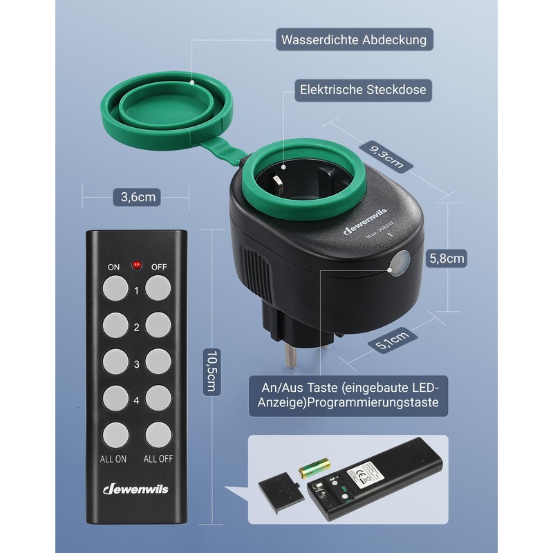 DEWENWILS Outdoor Radio Sockets with Remote Control, 16 A, 3680