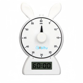 aibitu 60 Minutes Kids Visual Timer Home Edition - for Home School Supplies, 12-Step Rabbit Ear Timer,Learning Tools, Kids Desk, Desk, and Silent Operation Meeting Timer (White)