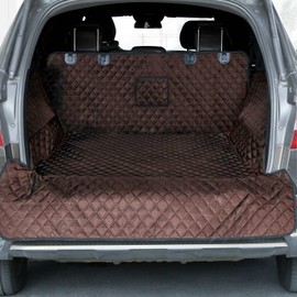 PETICON SUV Cargo Liner for Dogs, Waterproof Pet Cargo Cover Dog Seat Mat for SUVs Sedans Vans with Bumper Flap Protector, Non-Slip, Large Size Universal Fit, Brown