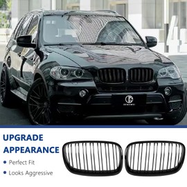 DEKEWEI X5 E70 Grill, Front Kidney Grille for 2007-2013 X5 Series E70 2008-2014 X6 Series E71(Double Slats Gloss Black Grills, 2pcs)