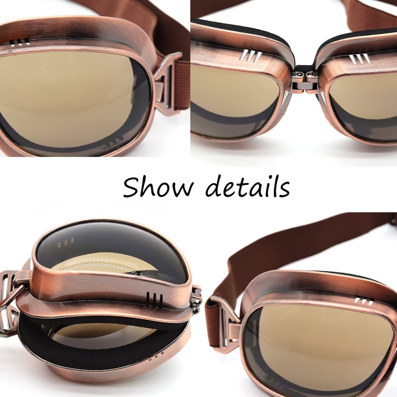 kucehiup Vintage Aviator Goggles Motorcycle Goggles (Smoke lenses)