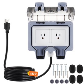 Kanayu Outdoor Outlet Box with 15ft Extension Cord, Dual 15 AMP 5-15 Receptacles Weatherproof Waterproof IP66 Outdoor Exterior Socket with Cover, 14 AWG/3C SJTW Cord