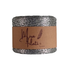Mira Filati Metallic Yarn for Crochet and Knitting, 350 Yard/250gr, Flatt Yarn for Sewing and Quilting, 100% Polyester Thread for Craft Projects (MB200-Silver)