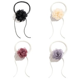 Vintage Flower Necklace, 4 PCS Elegant Rose Choker Boho Floral Chain Adjustable Flower Neck Accessories Fabric Collar Tie for Women Girls Party