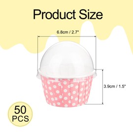 sourcing map 50 Set Cupcake Liners with Dome Lids, Muffins Liners Wrappers, Disposable Baking Cups for Wedding and Birthday Party Decoration Pink