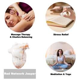 MiyouLuna 2.17" Red Network Jasper Heart Healing Crystal Hand-Carved Natural Stone Figurine Sculpture for Meditation, Stress Relief, Chakra Balancing, and Home Decor, Spiritual Gift for Women and Men