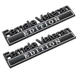 2 Pack Female Veteran Edition Car Emblem with 4 Adhesives, 3D Badge Decal for Trucks, Metal Stickers Replacement Compatible with Universal Vehicle, Army Veteran Gifts for Women (Black & White)