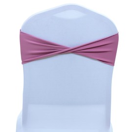 MDS Pack of 10 Spandex Chair Sashes Bows Elastic Stretch Dining Chair Bands Ties Without Slider Buckle Universal fits for Wedding Baby Shower Birthday Party Banquet Event Decoration - Dusty Pink
