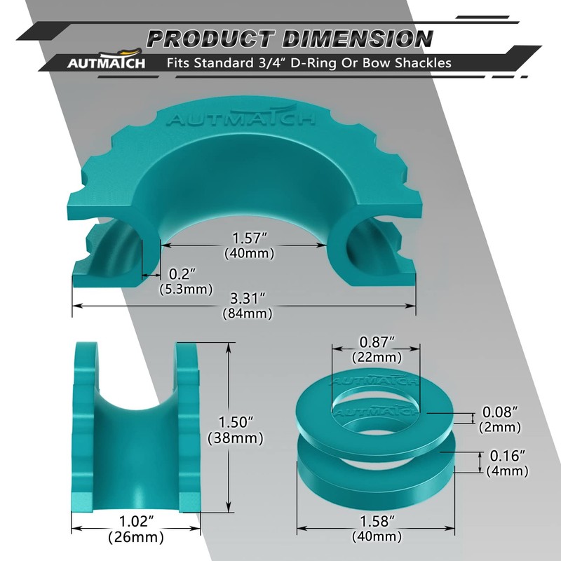 AUTMATCH D Ring Shackle Isolators Washers Kit - 2 Rubber