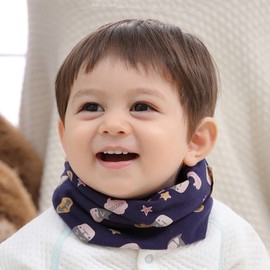 Makfort Children's Loop with Beanie Hat, Baby Scarves, Cotton Scarves, Winter Loop Scarf for Boys and Girls, Tibetan Blue