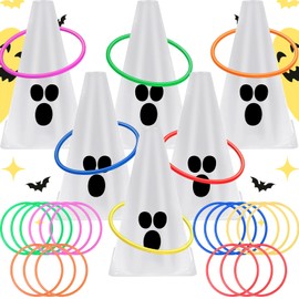 24 PcsHalloween Ring Toss Game Outdoor Carnival Party Games Include 6 Plastic Cones 18 Toss Rings for Halloween Party Games Indoor Outdoor Yard Activities（White）