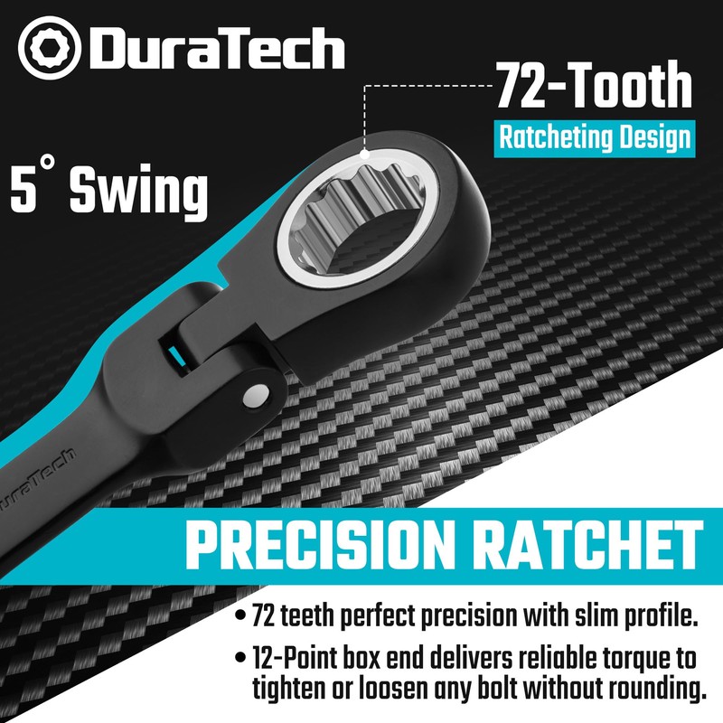 DURATECH Stubby Flex-head Ratcheting Combination Wrench Set, 8-piece, Metric, 9