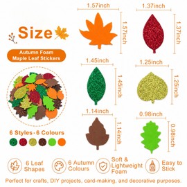 150Pcs Autumn Leaf Felt Stickers, Autumn Leaf Foam Cutter Stickers