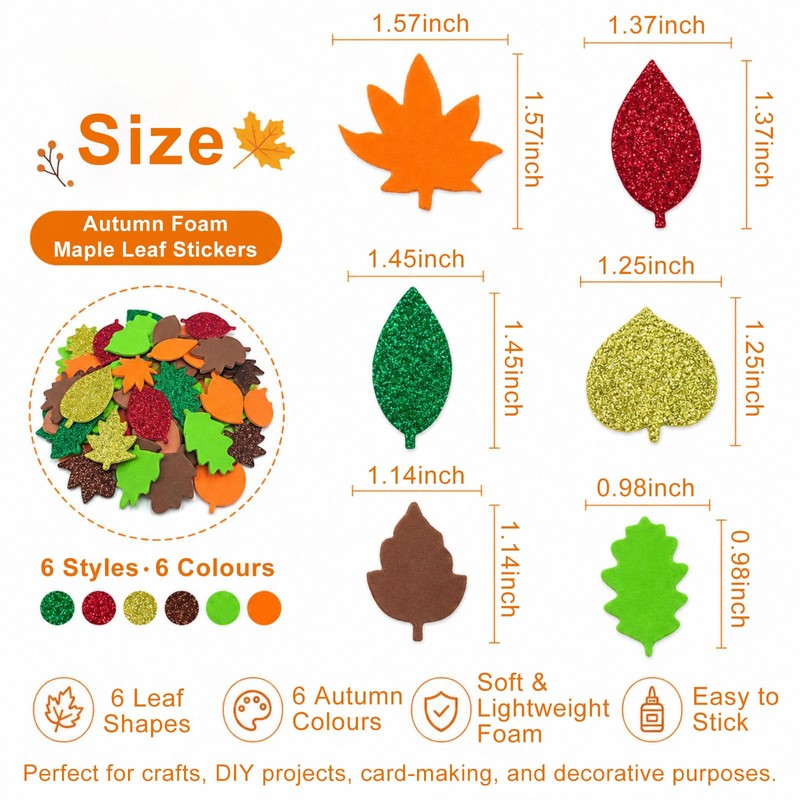 150Pcs Autumn Leaf Felt Stickers, Autumn Leaf Foam Cutter Stickers