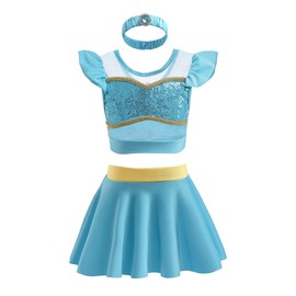 DYMCII - Traje de baño de princesa para niñas, traje de baño de dos piezas, traje de baño al aire última intervensión, playa, surf, parque acuático, trajes de baño para, Jasmine 001 (3pcs), 3 Años/4