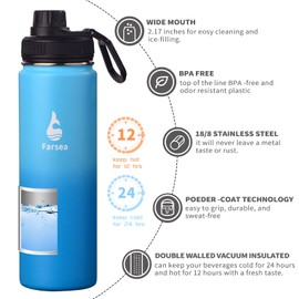 Farsea Insulated Water Bottle With Paracord Handle, Protective Silicone Boot and 2 Lids (Straw Lid & Spout Lid), Stainless Steel Water Bottle Wide Mouth, Double Wall Sweat-Proof BPA-Free, 24 oz
