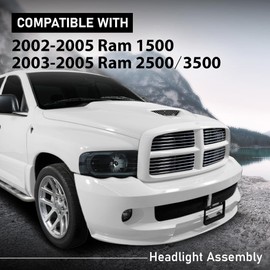 G-PLUS LED Headlights Headlamps Compatible with Dodge Ram 1500 2002-2005,Compatible with Dodge Ram 2500 3500 2003-2005 Smoke Lens Black Housing Clear Reflector,faros delanteros Assembly