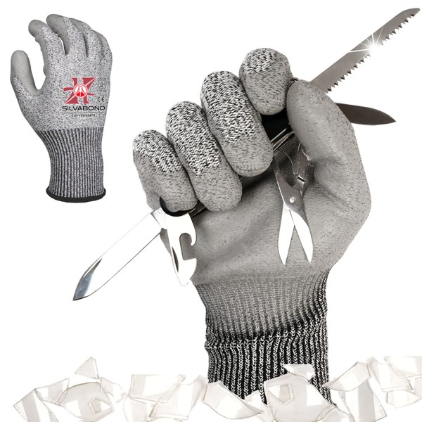 SILVABOND Cut Resistant Gloves, Blade-Resistant Gloves, Anti-slip, Coated, Abrasion Resistant, Tear Resistant, Cut Resistant Level 5, Work Gloves, Disaster Prevention (1, Large)