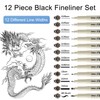 Neoreser Fineliner Set of 12 Black Ink Pens with 12