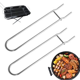 YALiya 2 Stück Grillrostheber Edelstahl Heber für Grillrost Edelstahl-Grillrost-Heber Zum Grillen Gusseisengitter Heber Edelstahlkopf Grillrost-Heber Holzkohlegrills Gasgrill BBQ- Rostgrabber