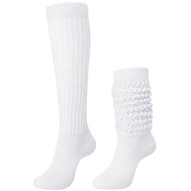 Glitopper Slouch Slouchy Socks Pack Knee High Scrunch 80s 90s Stacked Boot Socks(12-13.5,1-4,White)