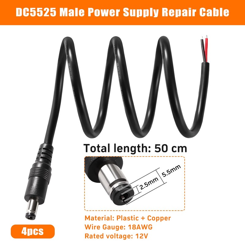KUOQIY 4 pieces 50 cm 18 AWG DC pigtail cable,