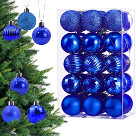 30Pcs 6cm Blue Christmas Baubles, Blue Christmas Tree Decorations, Large Navy Blue Baubles, Shatterproof Christmas Balls, Outdoor Christmas Tree Ornaments for Xmas Hanging Decorations Decor