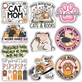 VOTANTA (10 Pcs, 3 inch) - Cute Cat Lover Stickers Pack, Easily Distracted by Cat Sticker, Stay Pawsitive Decal, Motivational Quote Owners Pet Lover Gifts Decoration for Laptops, Phones, Water Bottles
